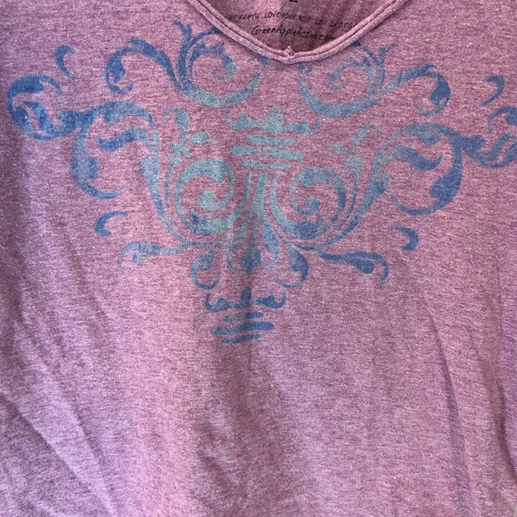 ORGANIC BEAUTIFUL! LONG SLEEVE TEE T SHIRT TOP LAVENDER PINK PALE BLUE SCROLL L - Picture 3 of 11